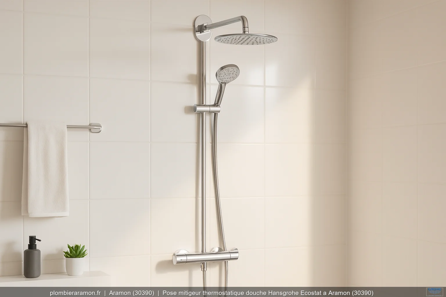 Pose mitigeur thermostatique douche Hansgrohe Ecostat a Aramon (30390)