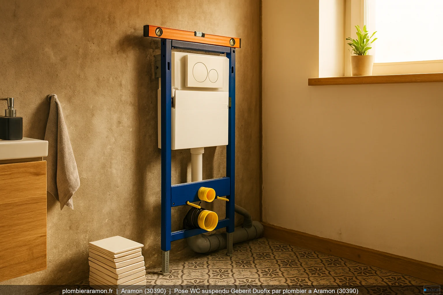 Pose WC suspendu Geberit Duofix par plombier a Aramon (30390)